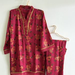 Women’s Floral Printed Cotton 2-Piece Co-ord Set (Kurti & Pant)