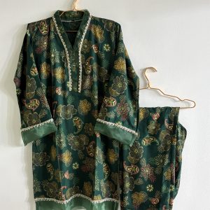 Women’s Printed Chiffon 2-Piece Co-ord Set with Lace & Mirror Work Detailing