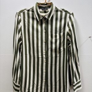 Women’s Olive Green & Off-White Vertical Striped Button-Down Shirt