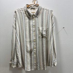 Women’s Beige & Black Vertical Striped Button-Down Shirt