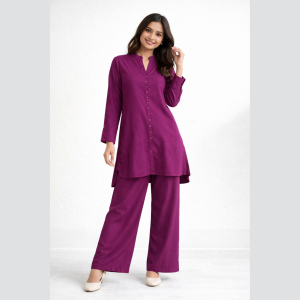 Stylish Women’s Cotton Co-ord Set (2 Pcs) – Button Detail Top & Matching Bottom