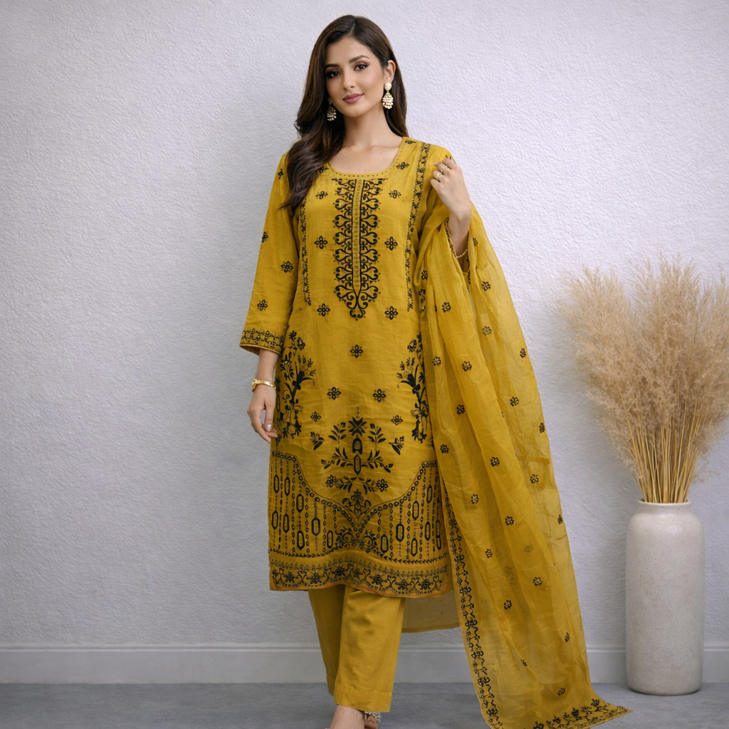Elegant Yellow Embroidered Kurta Set with Dupatta