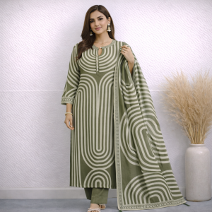 Elegant Printed 3-Piece Cotton Lawn Suit with Floral Dupatta